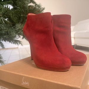 Red Suede Christian Louboutins Bella Top Booties
